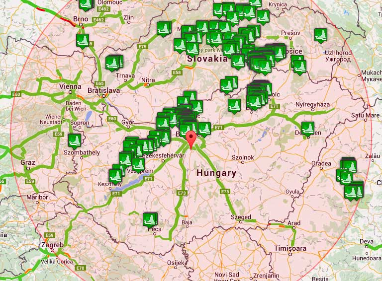 A www.trailwise.net barlang térképe Budapest környékén